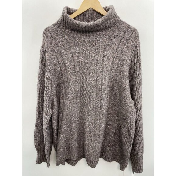 Liz Claiborne Sweater Cowl Neck Cable Knit Pullover Mauve Purple Womens 2X - Picture 1 of 10